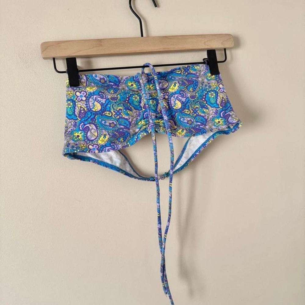 Vintage blue purple yellow paisley bikini top strapless halter 90 80s y2k cotton